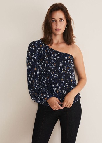 Phase Eight Zeba Star One Shoulder Shirts Navy USA | 5831762-BR